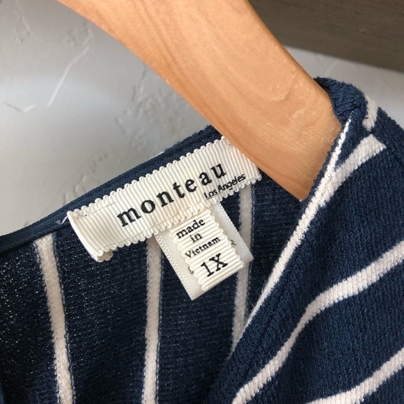 Monteau|Linen blend belted wide leg jumpsuit in Ivory & Stripes•Nautical Beachy - Picture 11 of 16